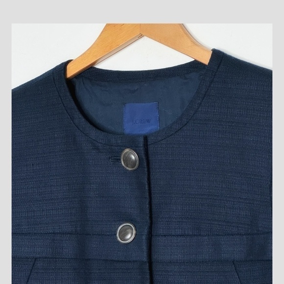 J Crew Blazer Cropped Jacket 3 Button Closure Navy Blue Textured Elbow Sleeves 8 - Picture 5 of 9